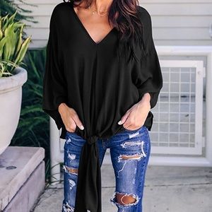Black Semi-Sheer Kimono Tie Front V-Neck Top 🩷NWOT🩷